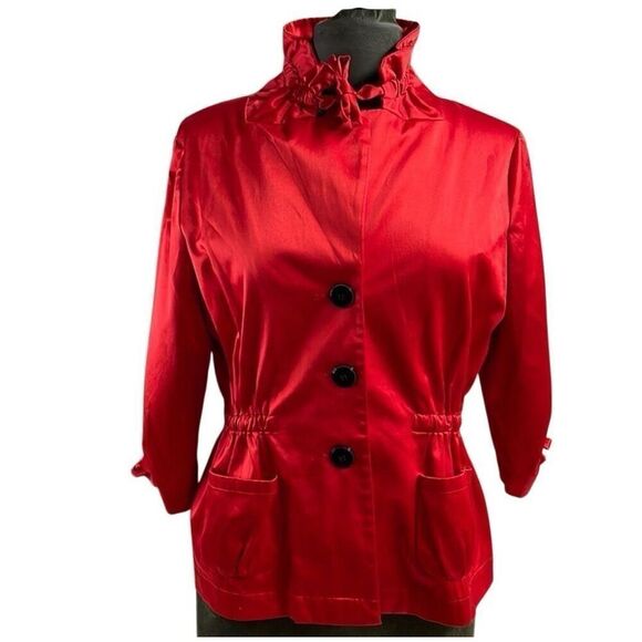 JOSEPHINE STUDIO Womens Satin LIGHTWEIGHT Cardigan Jacket Blouse  Red Size 6P - Picture 1 of 8